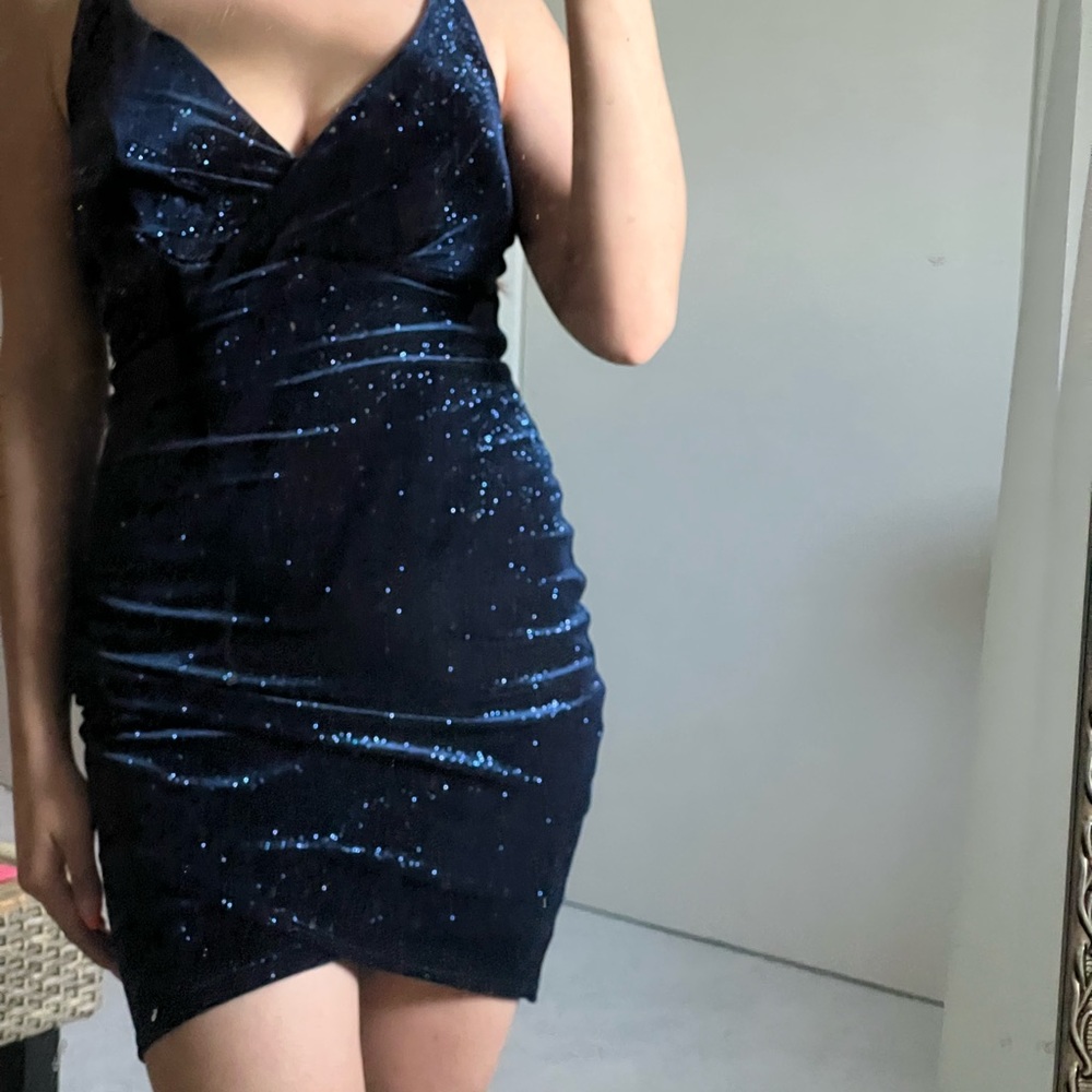 Dark blue sparkly velvet dress